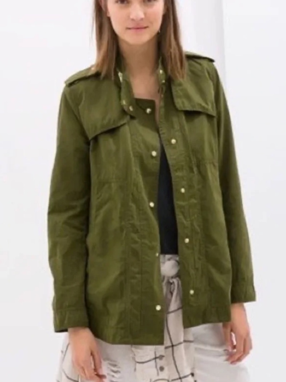 Zara Basic Military-Inspired Green Utility Jacket